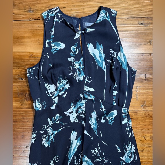 Classiques Entier Womens Navy Floral Sleeveless keyhole Silk A-line Midi dress 6 - Picture 7 of 16
